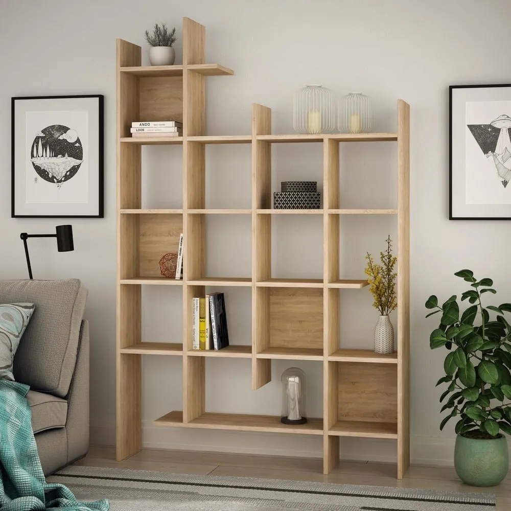 Bibliotecă în culoare naturală cu aspect de lemn de stejar 122x188 cm Manco – Kalune Design