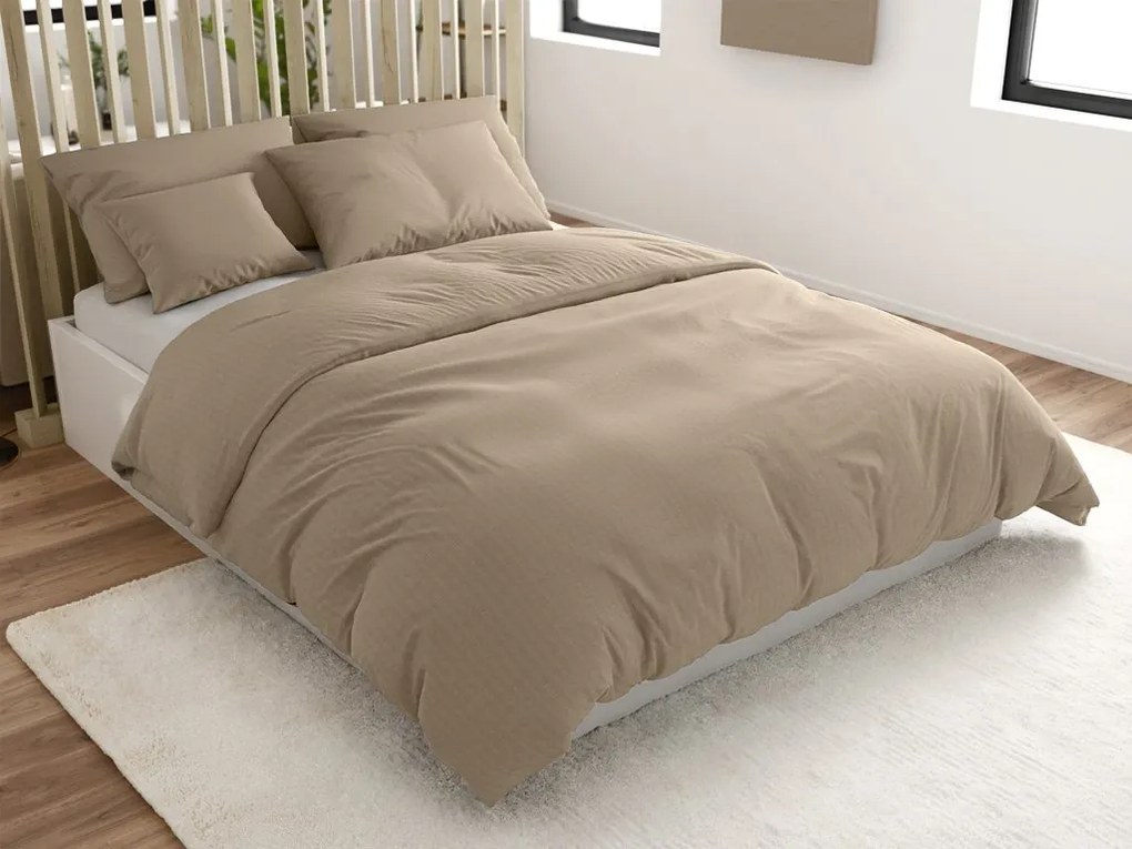 Lenjerie de pat din crep DENYX BLEND maro deschis, fermoar Dimensiune lenjerie de pat: 70 x 90 cm | 140 x 220 cm