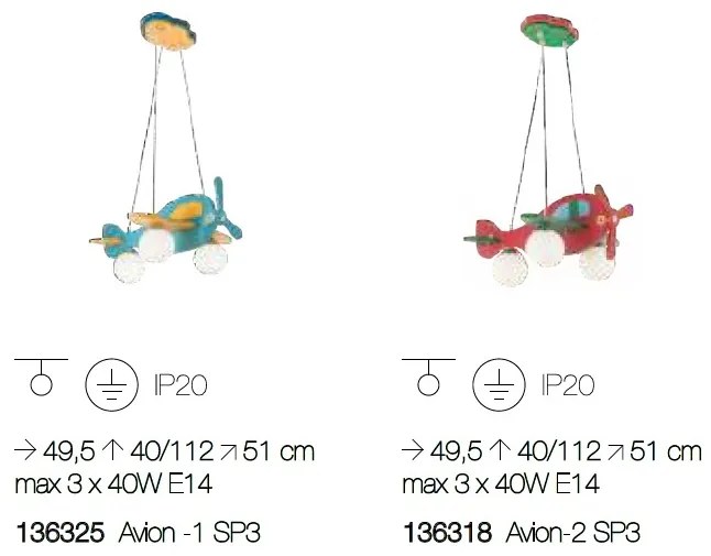 Lustra pentru camera copii AVION-1 SP3 ROSSO 136318