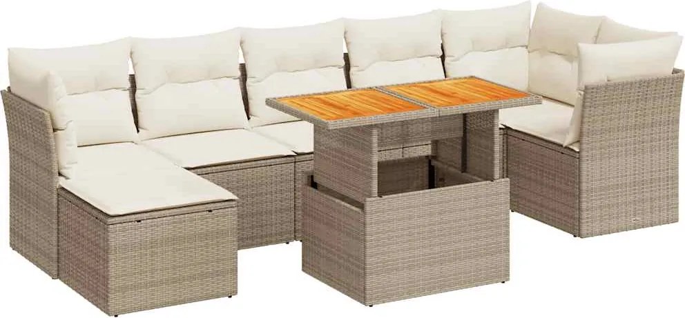 vidaXL Set canapele de grădină, 8 piese, cu perne, bej, poliratan
