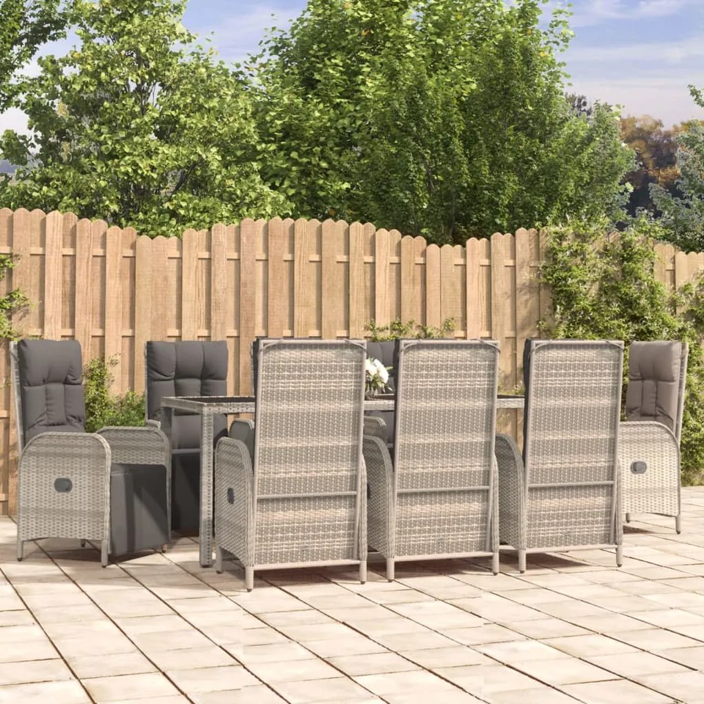 3185034 vidaXL Set mobilier grădină cu perne, 9 piese, gri, poliratan