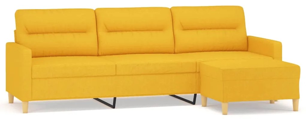 3153434 vidaXL Canapea cu 3 locuri și taburet, galben deschis, 210 cm, textil