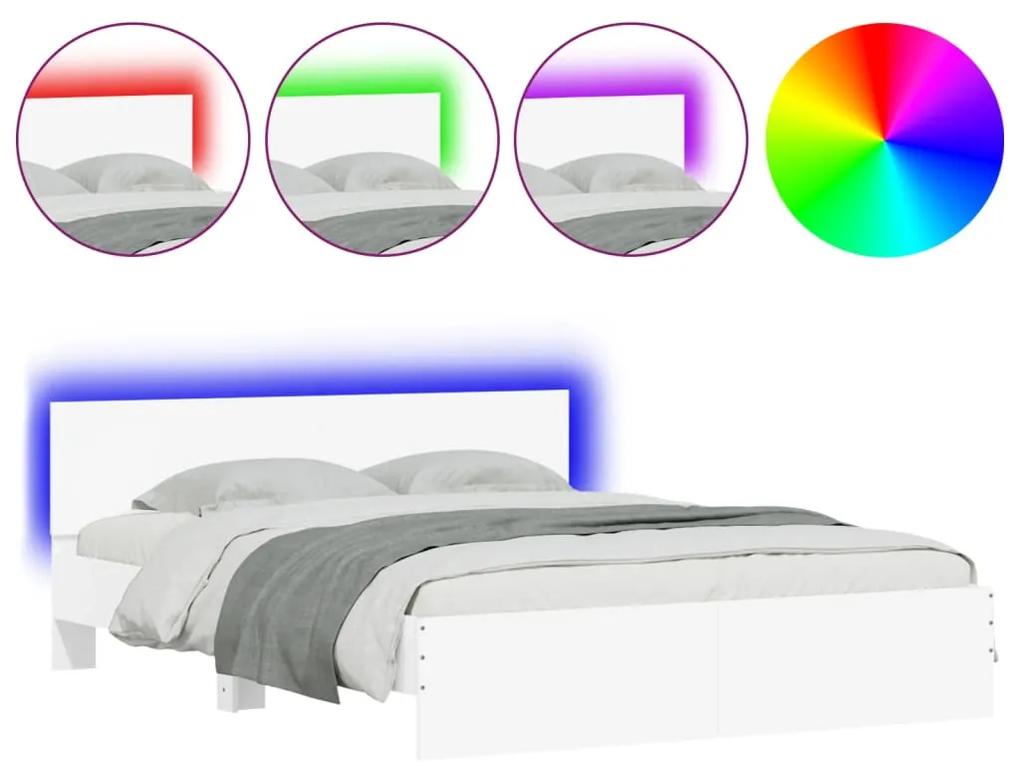 3207602 vidaXL Cadru de pat cu tăblie și LED, alb, 150x200 cm