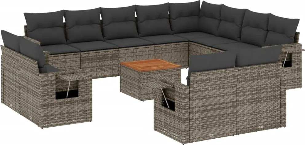 vidaXL Set mobilier de grădină cu perne, 13 piese, gri, poliratan