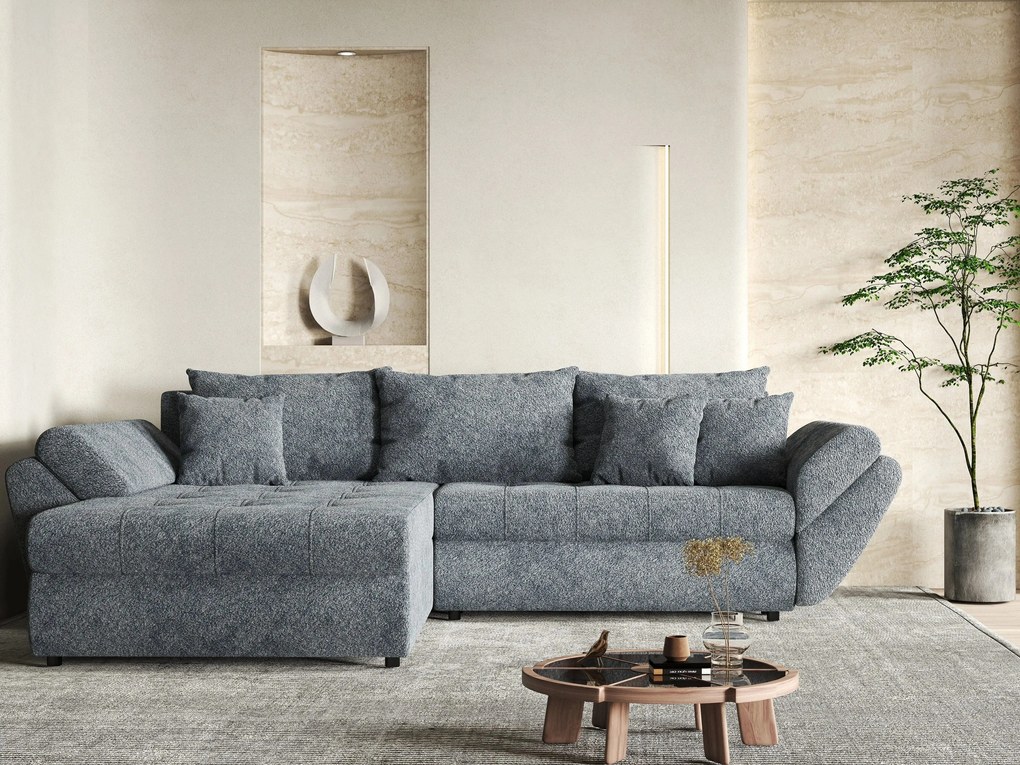 Colțar extensibil dumonde cu ladă de depozitare si sezut confortabil din spuma high-density, Loana Euphoria Graphit 270x185 cm