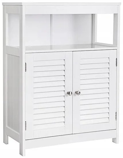 Dulap baie, Vasagle, placa MDF, 3 rafturi, 2 usi, alb, 60x30x80 cm