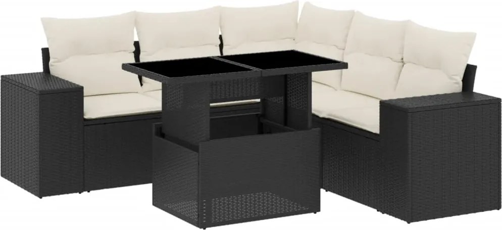 vidaXL Set mobilier de grădină cu perne, 6 piese, negru, poliratan