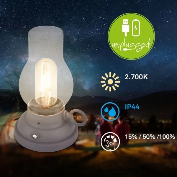 Brilo - Lampă de masă LED KANEA pentru exterior, reîncărcabilă, cu dimmer, LED 1,5W/5V, IP44, 1200mAh, antracit