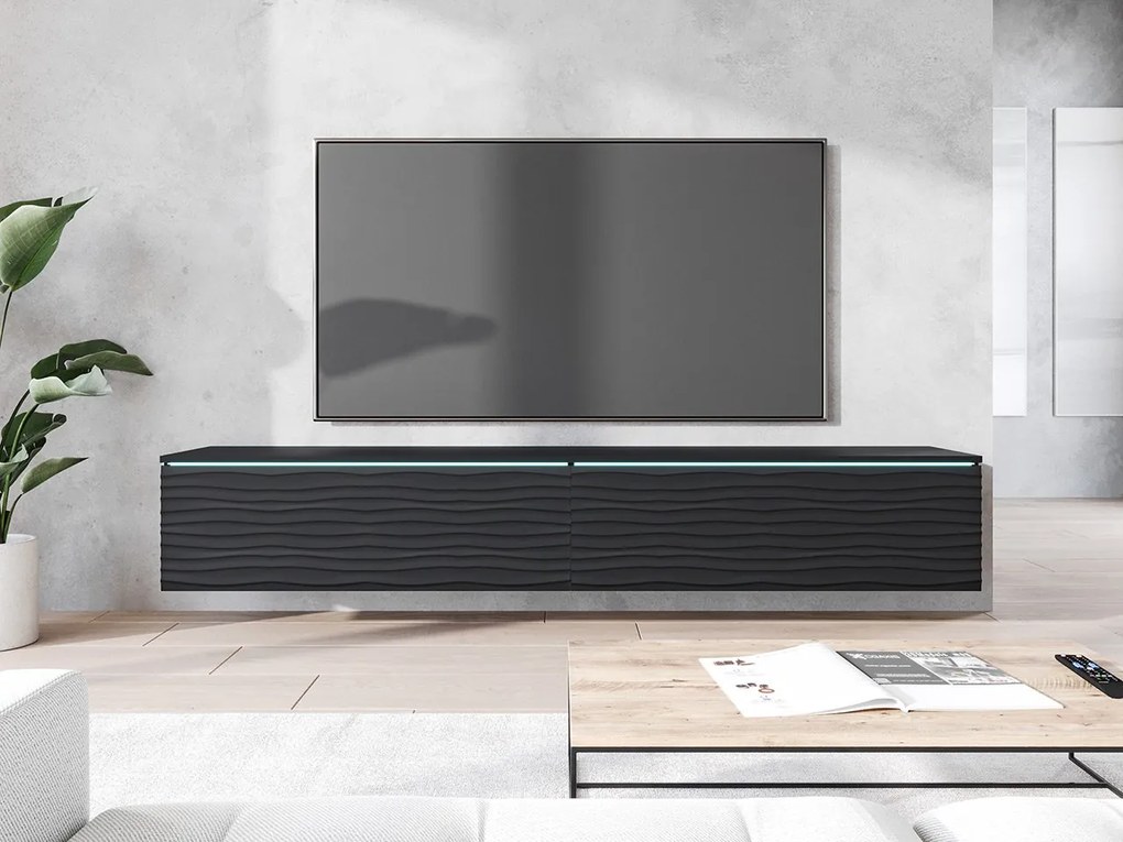 Dulap TV Dlana 180 MDF (Negru + Negru) (cu iluminat LED alb). 1106211