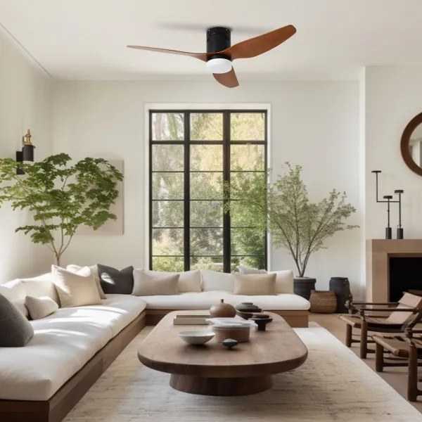 ZEVENTI - Ventilator de tavan LED PADUA, 18W, 230V, Wi‑Fi Tuya, negru/maro + telecomandă