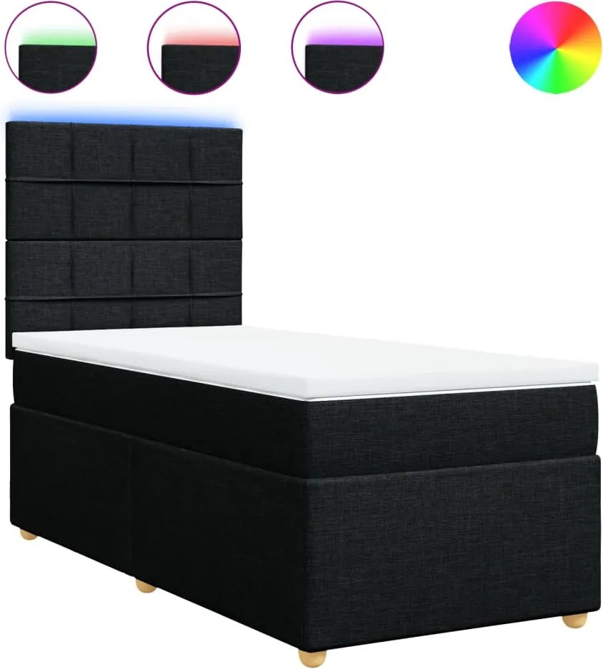 vidaXL Pat box spring cu saltea, negru, 80x200 cm, textil
