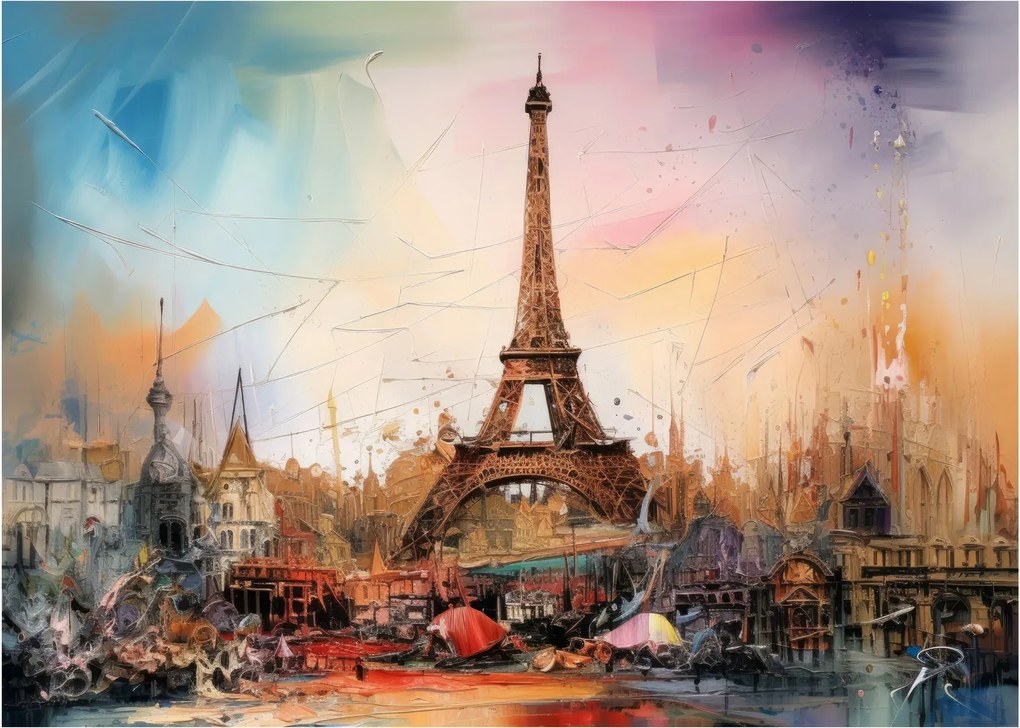 Tablou pe sticlă - Pictură a Turnului Eiffel (70x50 cm)