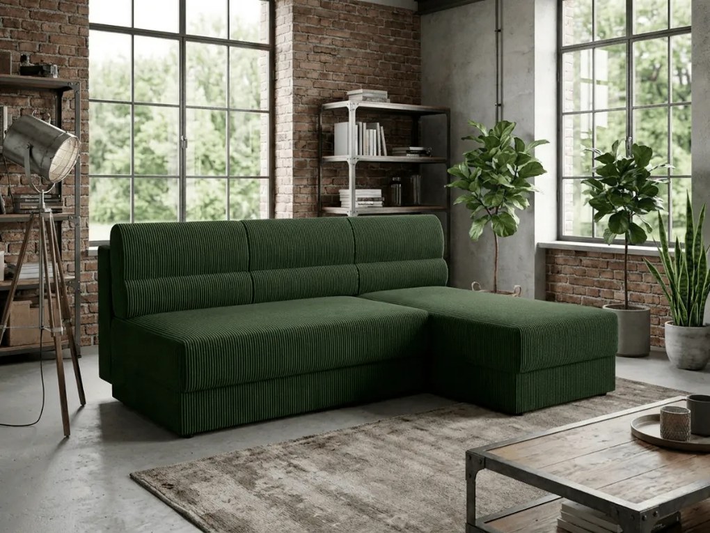 Coltar extensibil de colt TAVERO SLIM, verde inchis, reversibil, 201x140 cm