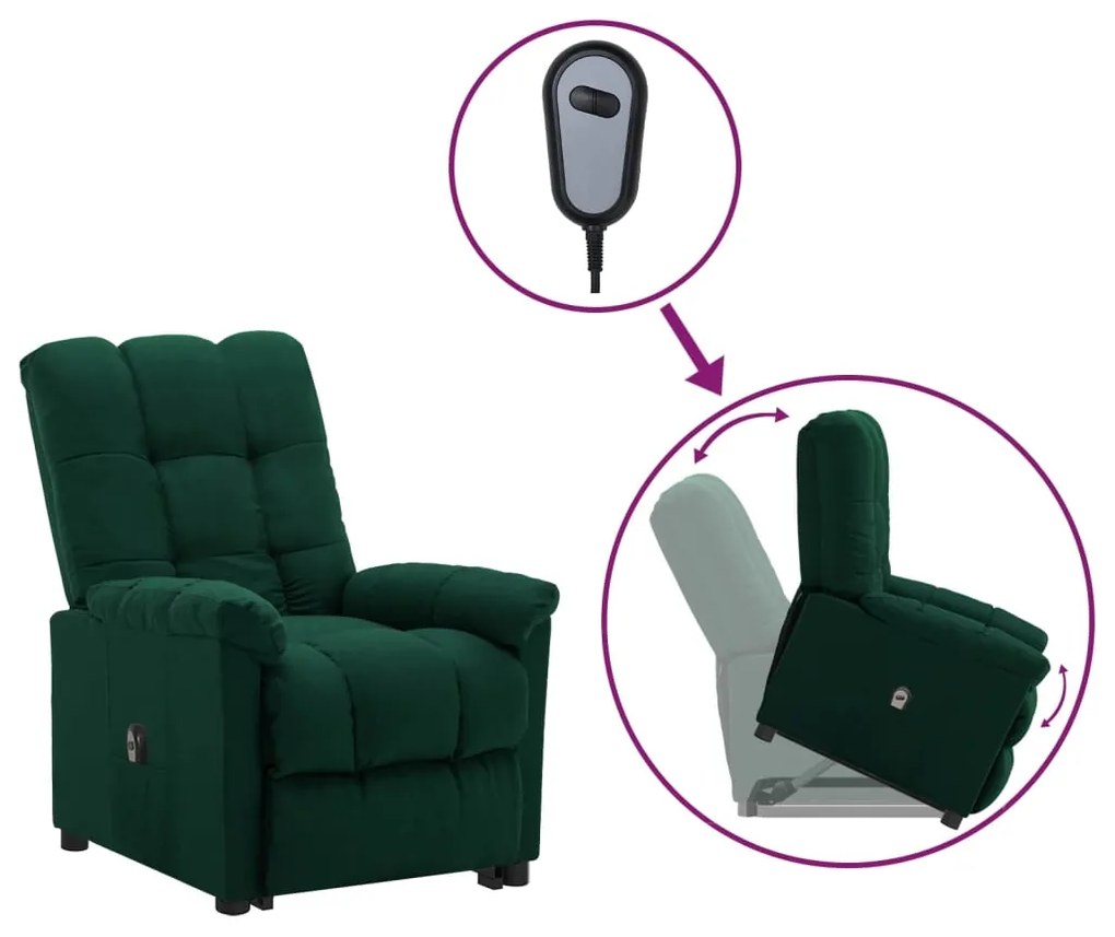 Fotoliu rabatabil cu ridicare, verde închis, material textil