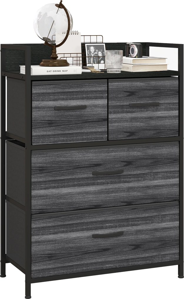 HOMCOM Comodă, Bufet, 4 sertare din material textil, Design industrial, 60x29x85cm, Negru | Aosom Romania