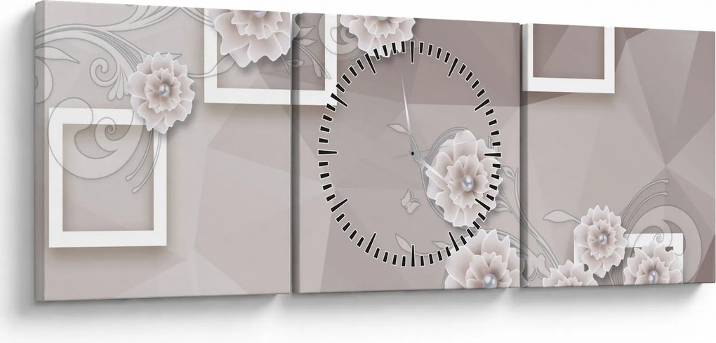 Tablou - Imagine flori bej (cu ceas) (90x30 cm)