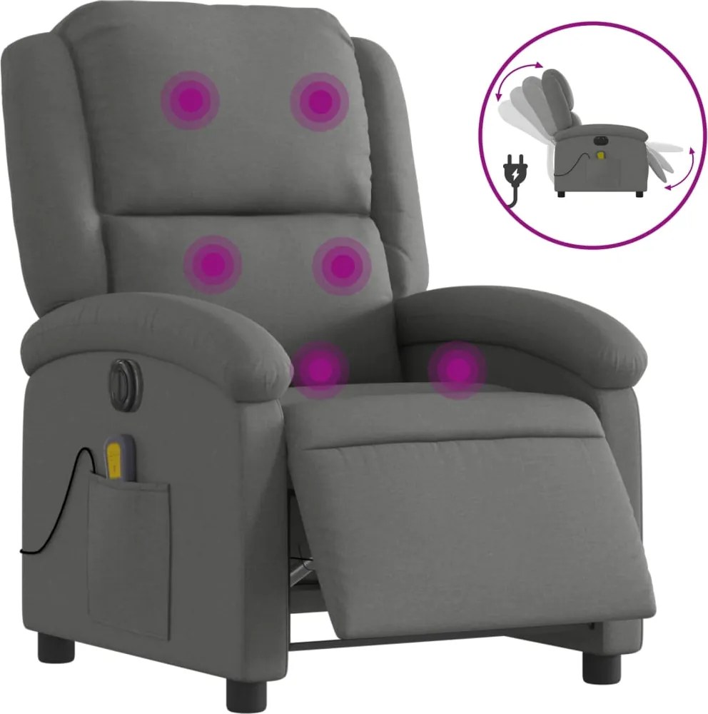 vidaXL Fotoliu electric de masaj rabatabil, gri închis, textil