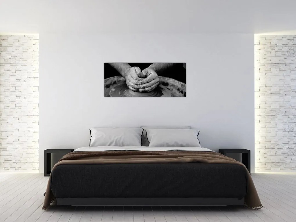 Tablou alb negru - producția de ceramică (120x50 cm)