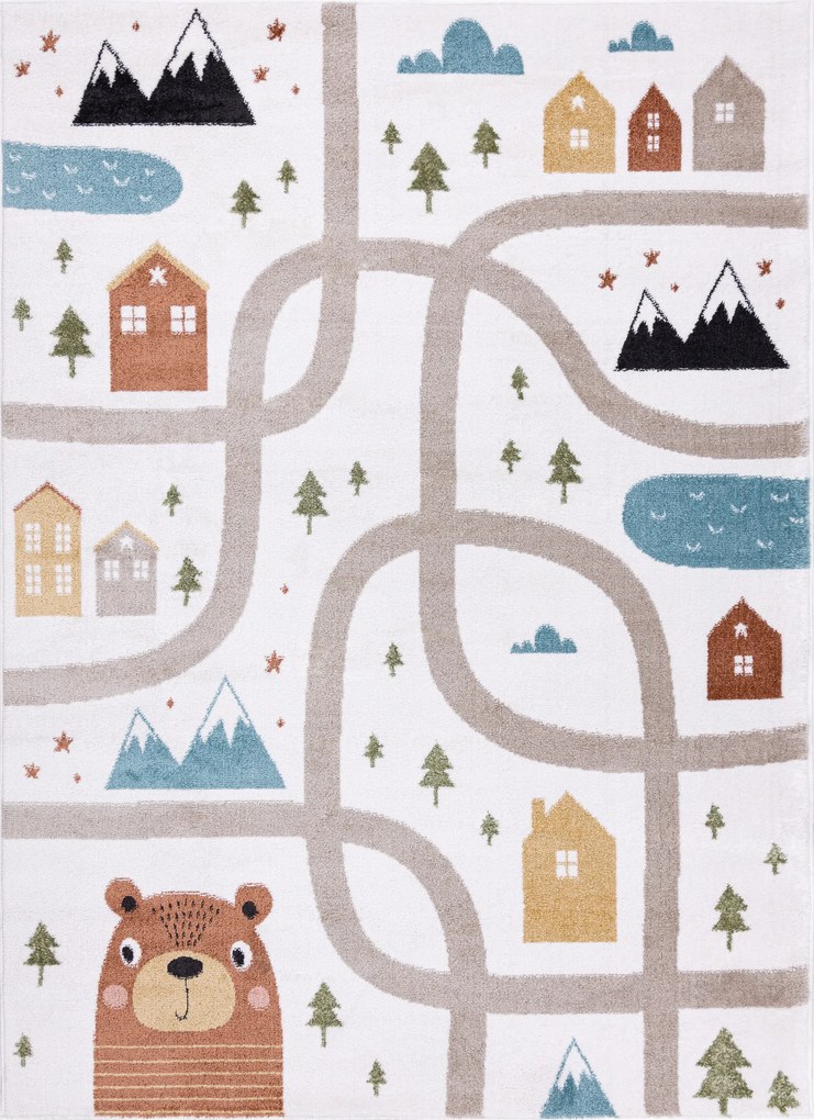 Covor FUN Polar pentru copii, străzi, pădure, cremă - SECUNDAR-COTATI PRODUSUL