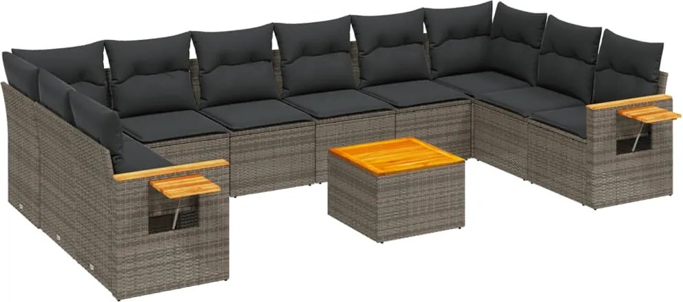 vidaXL Set canapele de grădină cu perne, 11 piese, gri, poliratan