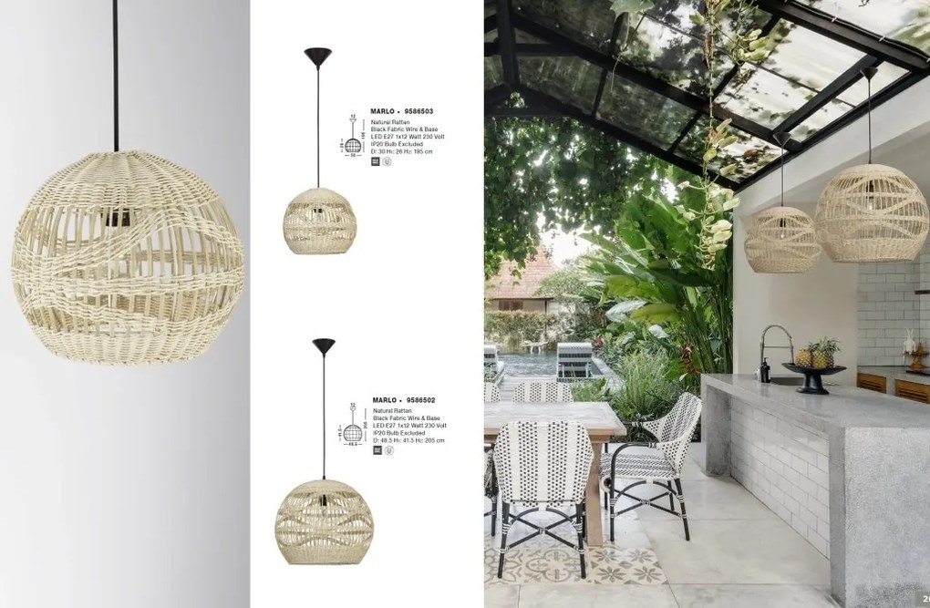 Lustra / Pendul modern design natural ratan MARLO D-30cm