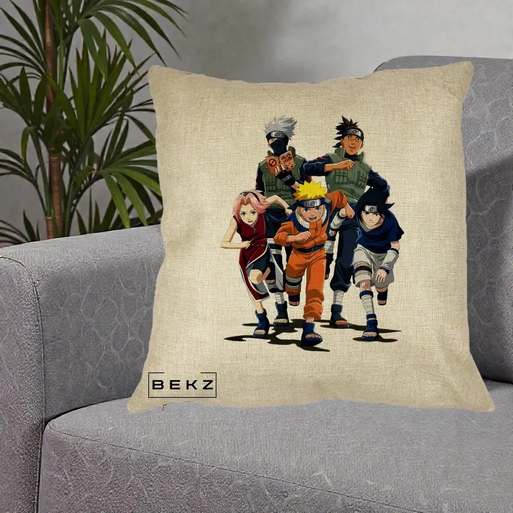 Perna Personalizata Naruto Echipa 7 Kakashi Sensei, 40x40 cm, Crem, Husa Detasabila, Perna Inclusa, BEKZ®