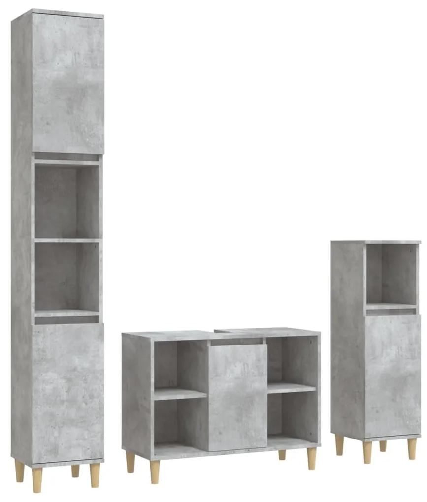 3185617 vidaXL Set mobilier de baie, 3 piese, gri beton, lemn compozit