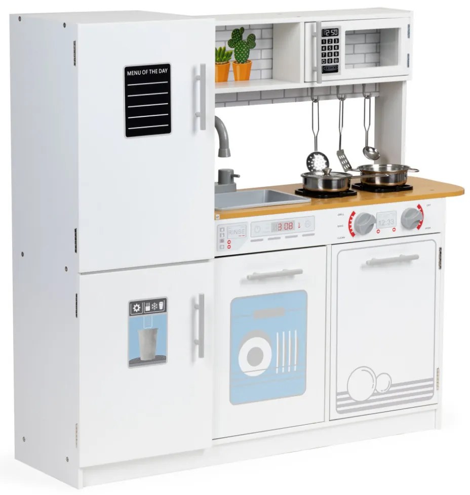 Bucătărie din lemn pentru copii cu lumini și oale