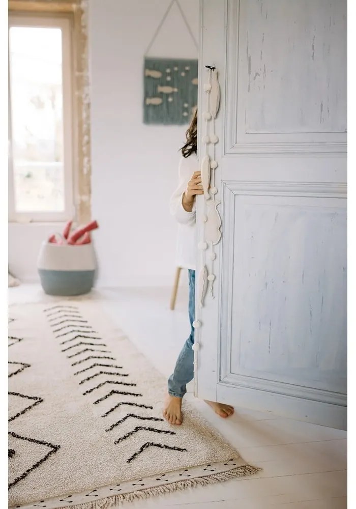 Covor crem lavabil/țesut manual din bumbac 140x210 cm Bereber Rhombs – Lorena Canals