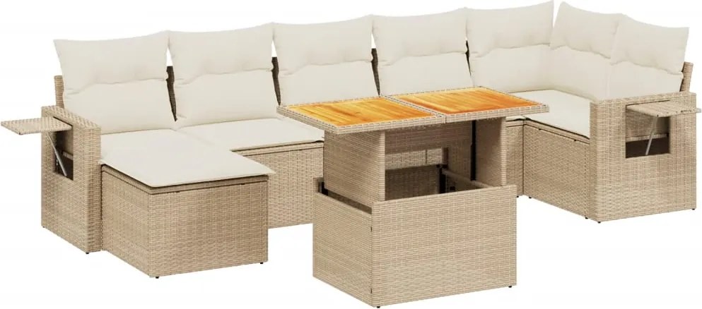 vidaXL Set canapele de grădină, 8 piese, cu perne, bej, poliratan