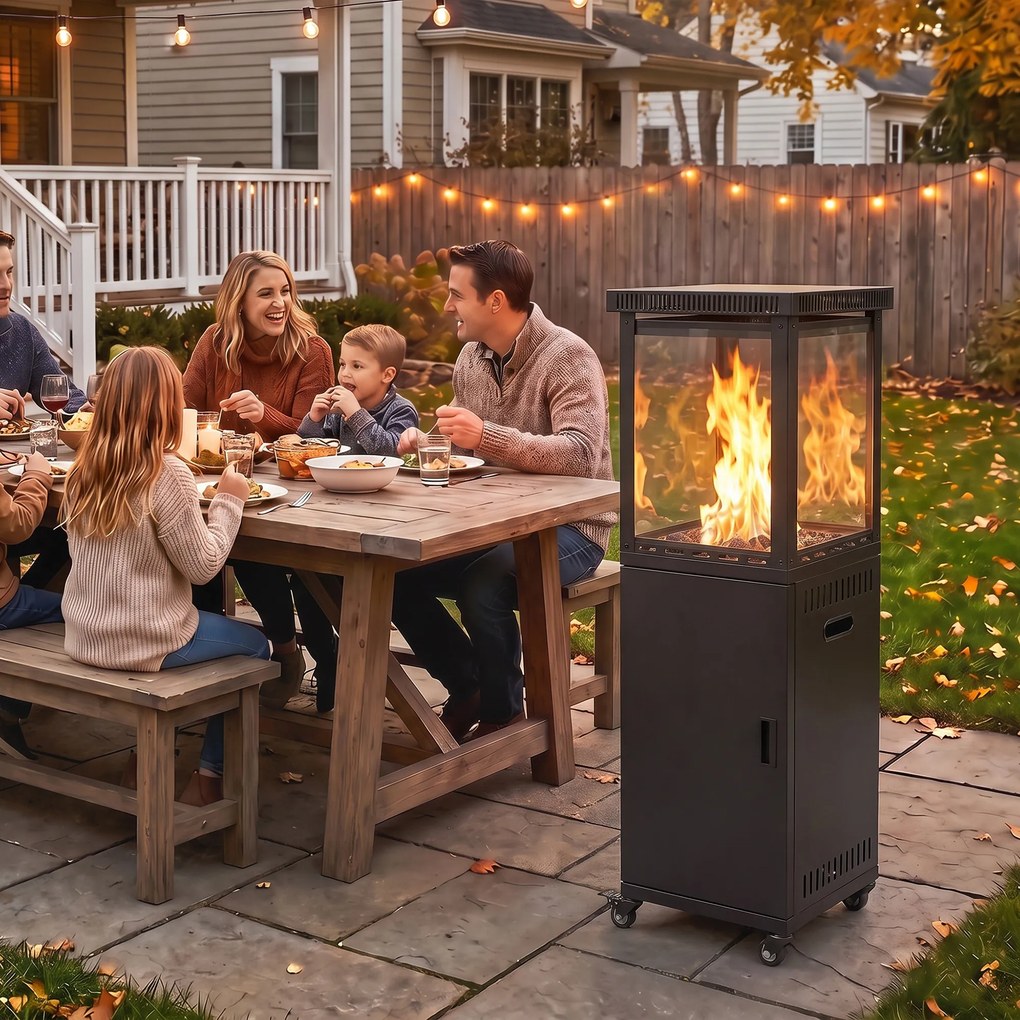Outsunny Încălzitor pe Gaz pentru Exterior 13 kW, cu Roți și Pietre Lavice, Negru | Aosom Romania
