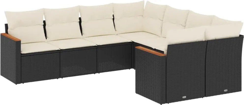 vidaXL Set mobilier de grădină cu perne, 8 piese, negru, poliratan