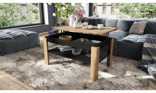 Masă de conferință extensibilă ADEN, blat rabatabil, stejar craft/negru