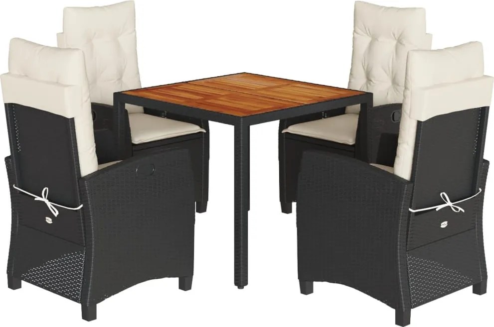 vidaXL Set mobilier de grădină cu perne, 5 piese, negru, poliratan