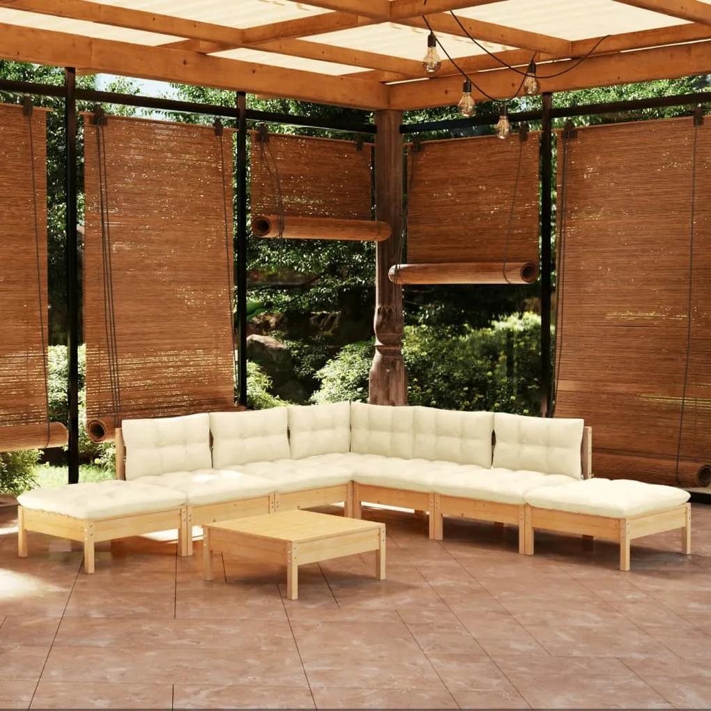 3096328 vidaXL Set mobilier grădină cu perne crem, 8 piese, lemn de pin