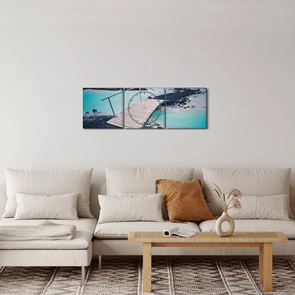 Tablou cu pod din lemn (cu ceas) (90x30 cm)