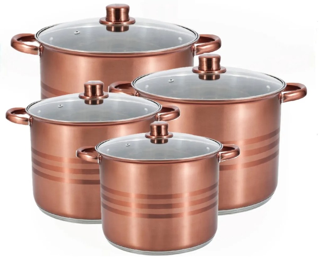 Set 4 oale inox cu capace, culoare cupru Royalty Line RL SP8C