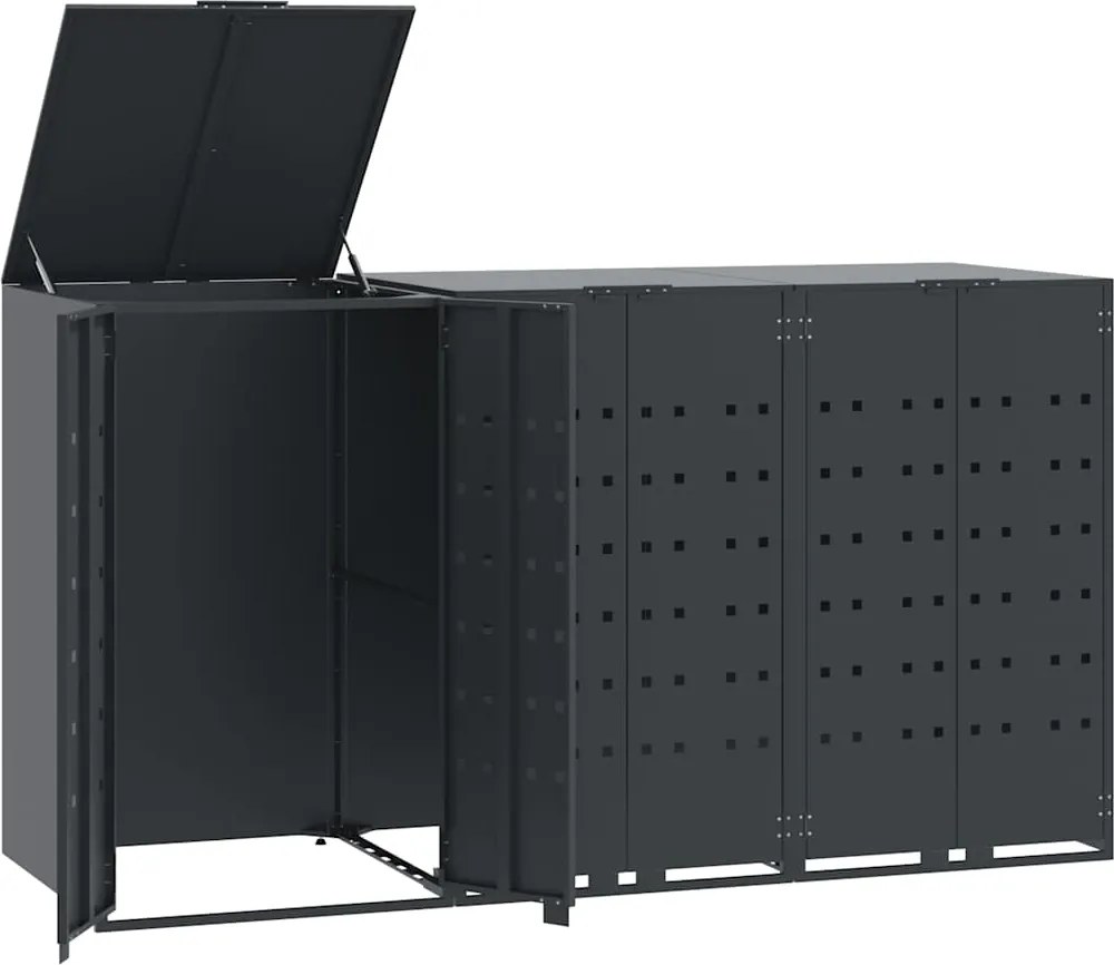 vidaXL Depozitare coș gunoi roți 3 coșuri antracit 207x79x117 cm oțel