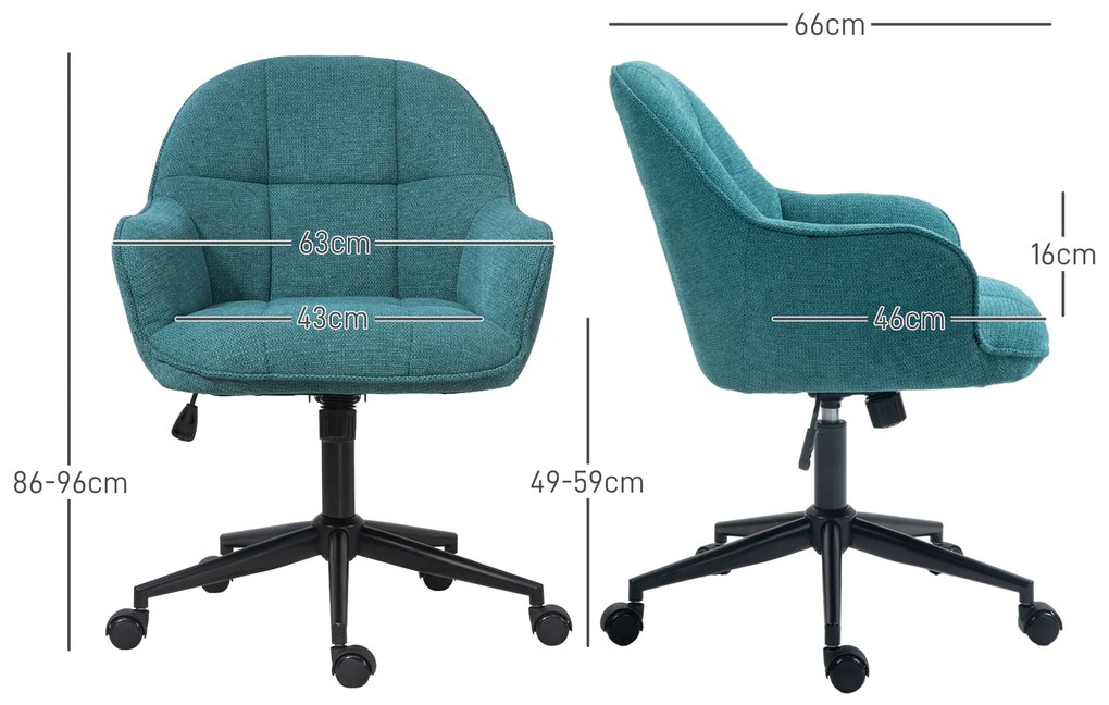 HOMCOM Scaun Home Office, Scaun de Birou Reglabil pe Înălțime cu Roți Pivotante pentru Studiu, Dormitor, 63x66x86-96 cm, Verde închis | Aosom Romania