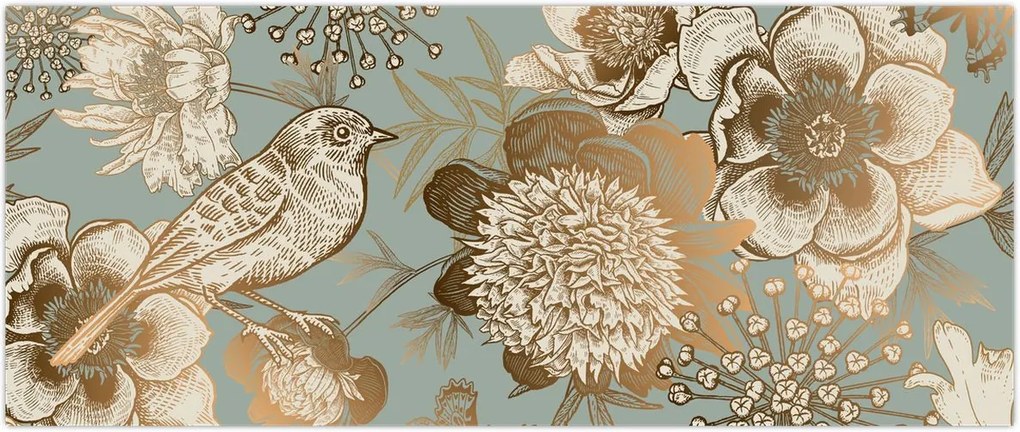 Tablou - Grădină cu o pasăre (120x50 cm)