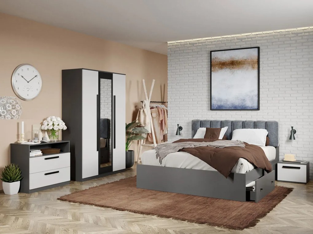 Set mobila dormitor complet Alb/Gri antracit Oasis C06