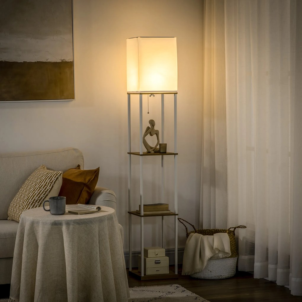 HOMCOM Lămpadar din lemn design modern 3 rafturi soclu E27 (becul nu este inclus) pentru cameră salon birou cafenea hotel alb | Aosom Romania
