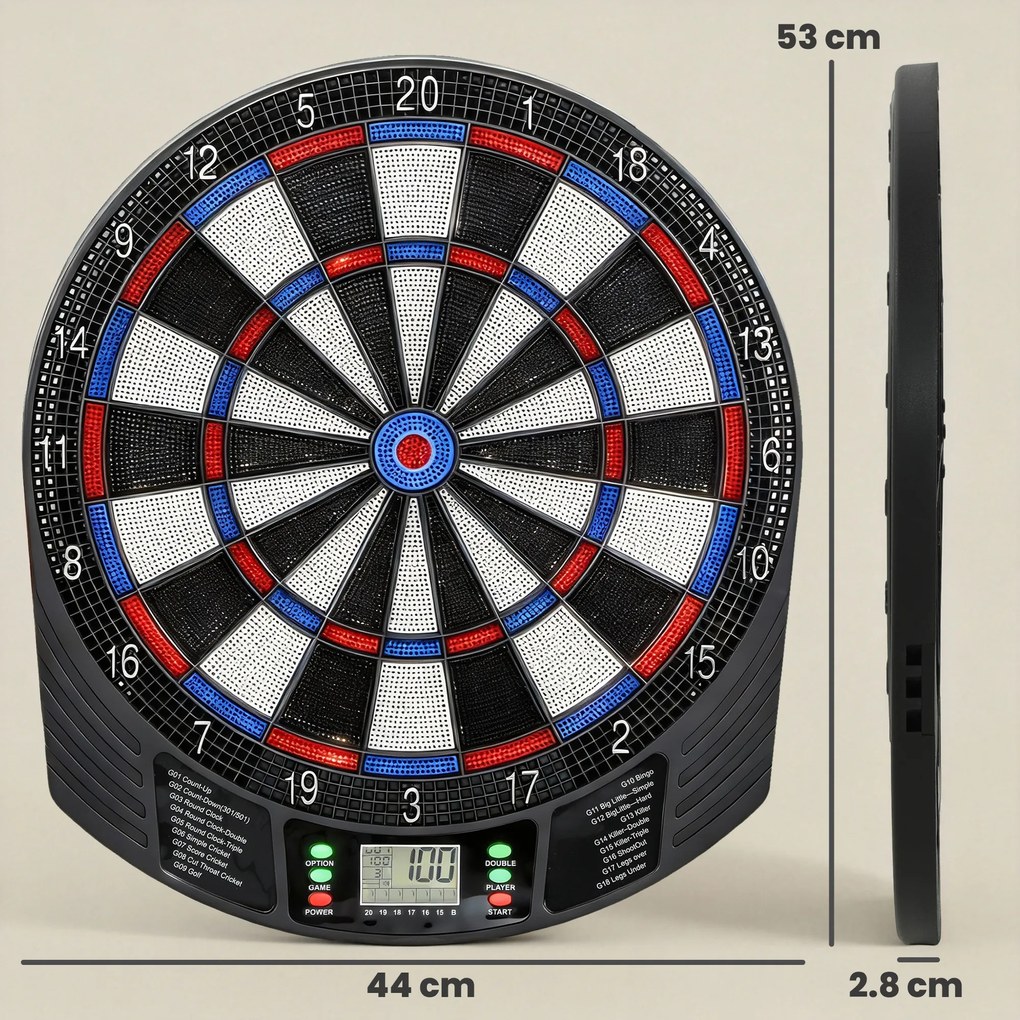 SPORTNOW Set electronic de darts cu vârfuri moi, ecrane LED duble, 33 de jocuri, 202 de variante, până la 8 jucători | Aosom Romania