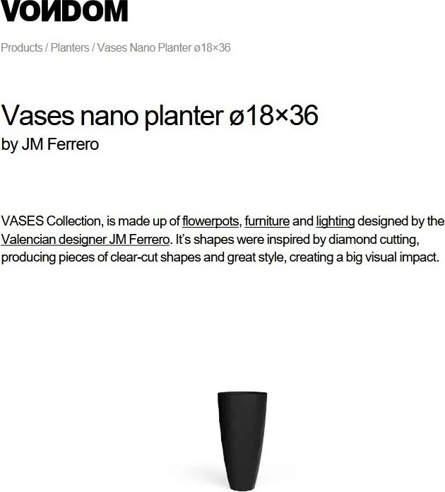Vaza / Ghiveci de flori / plante / exterior / interior design modern premium VASES NANO PLANTER 18x36 47036F Vondom