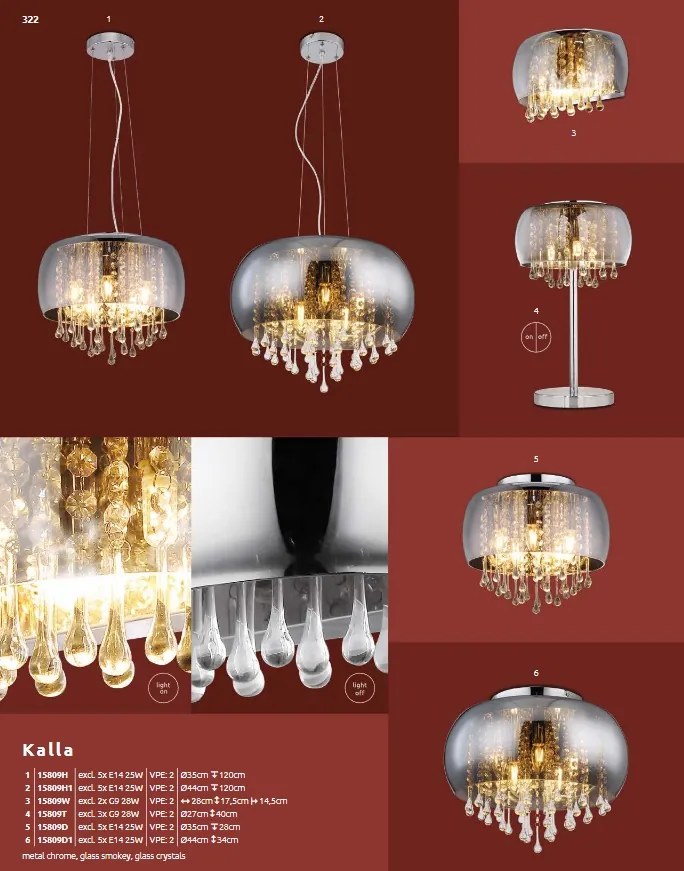 Lustra suspendata design modern KALLA fumuriu 15809H GL