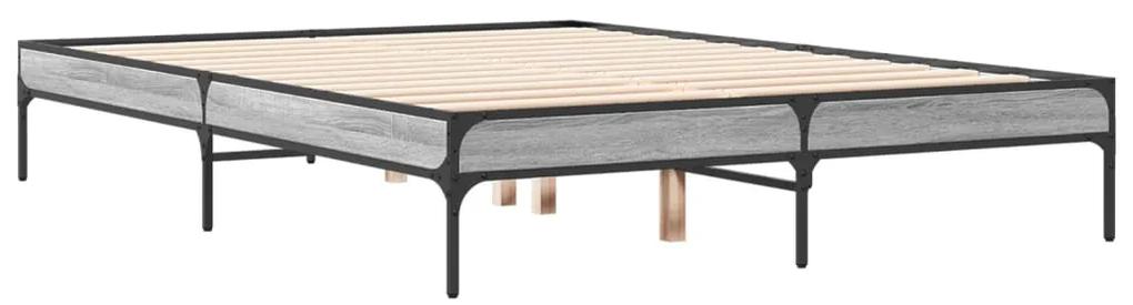 845049 vidaXL Cadru de pat, gri sonoma, 120x190 cm, lemn prelucrat și metal