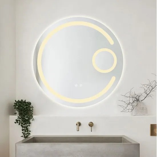 Oglindă Baie LED și Dezaburire Elit's Premium cu Senzor Touch, Lumina Rece, Caldă și Neutră, 70cm,Lupa Cosmetica