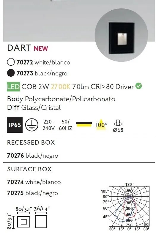 Spot LED de exterior IP65 iluminat ambiental DART-1 Black