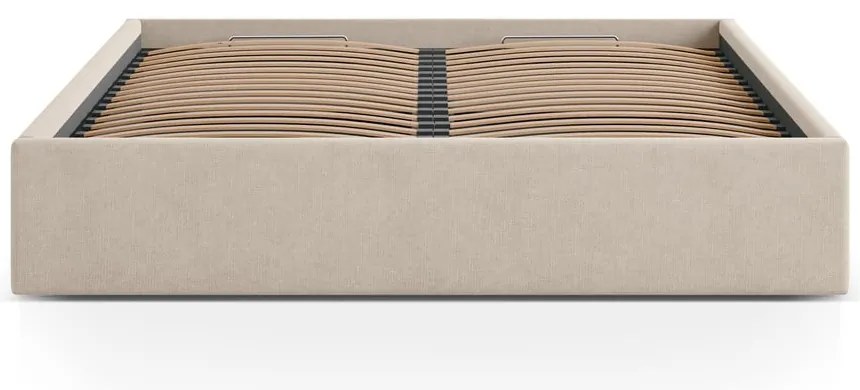 Pat matrimonial maro deschis tapițat cu spațiu de depozitare/fără tăblie cu somieră 180x200 cm Susan – Micadoni