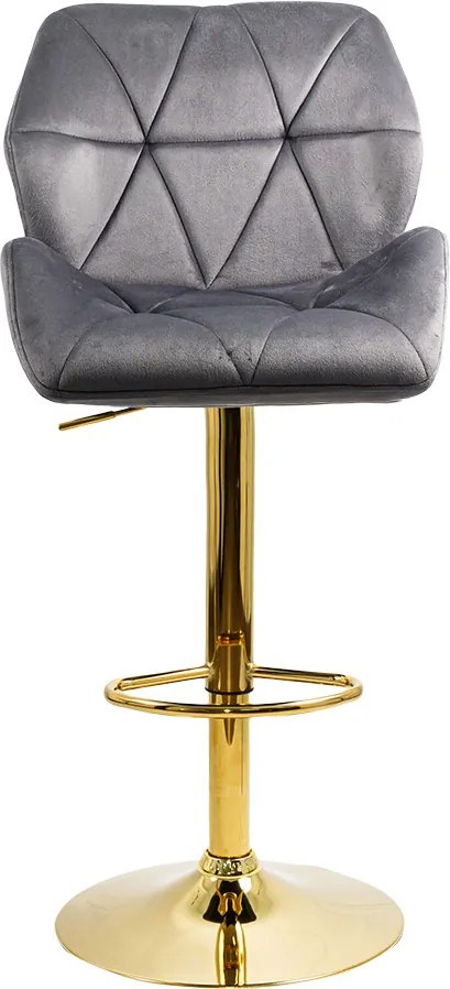 Scaun bar gri ABS 148 – Catifea premium, bază aurie, înălțime reglabilă, rotativ
